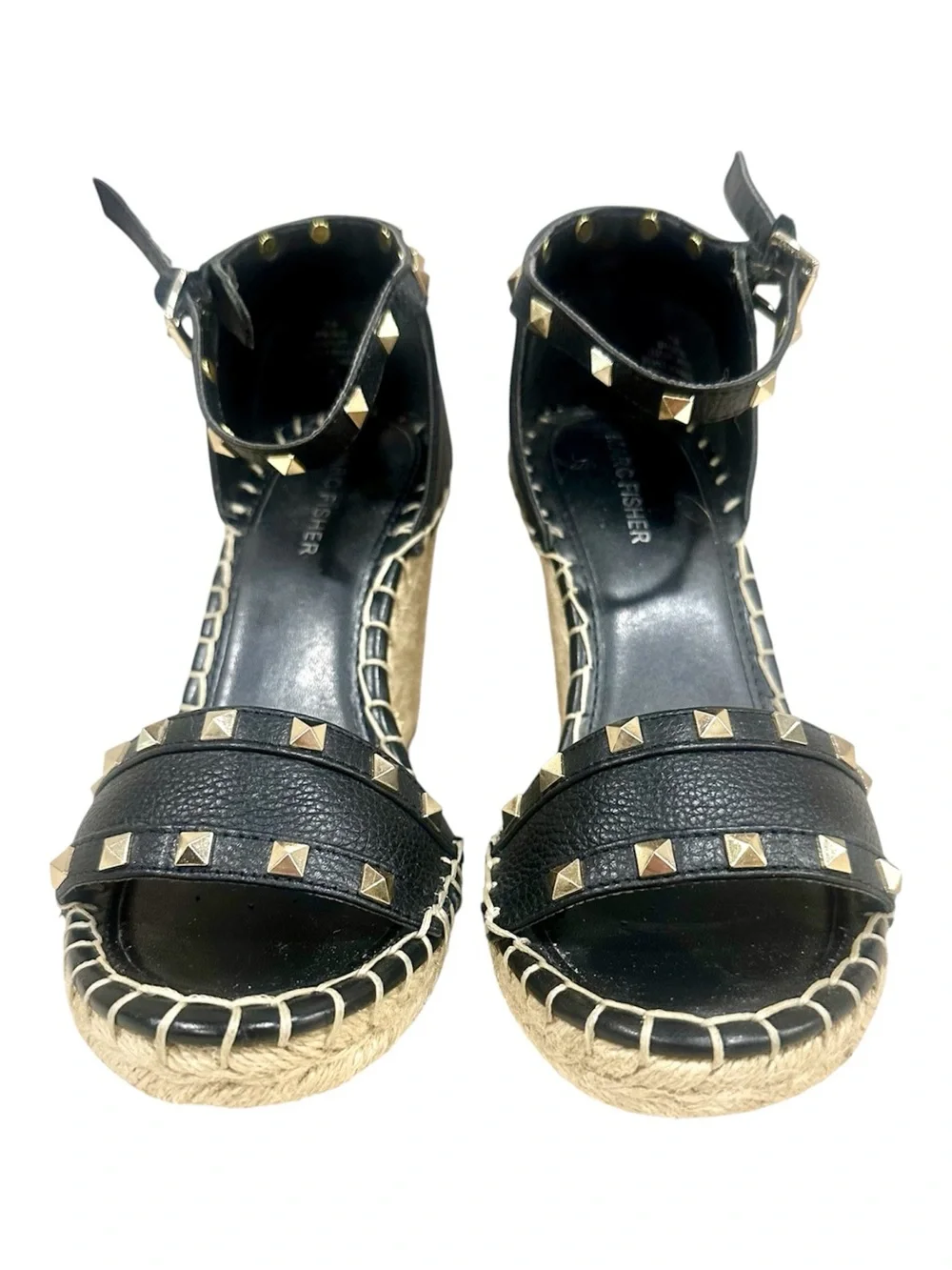 Marc Fisher Black Studded Espadrille Wedge Sandals Size 7 - Picture 1 of 9